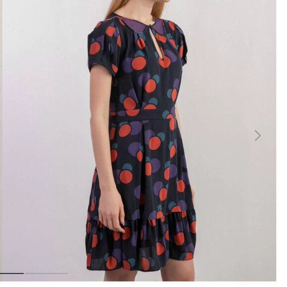 MARC JACOBS Navy Silk Dress with Polka Dot Party Prom Dress - Size  4 - Picture 4 of 15